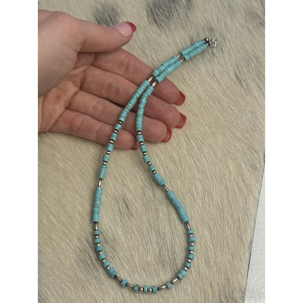 Native American Sterling Silver Navajo Torpedo Pearl HEISHI Turquoise Necklace